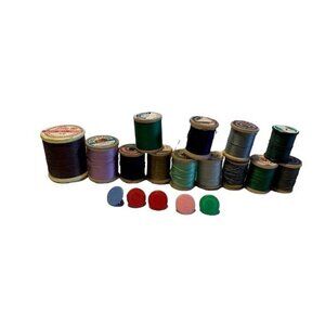 Vintage Wooden Thread Spools & Dritz Caps Sewing Set Mixed Colors Variety ~